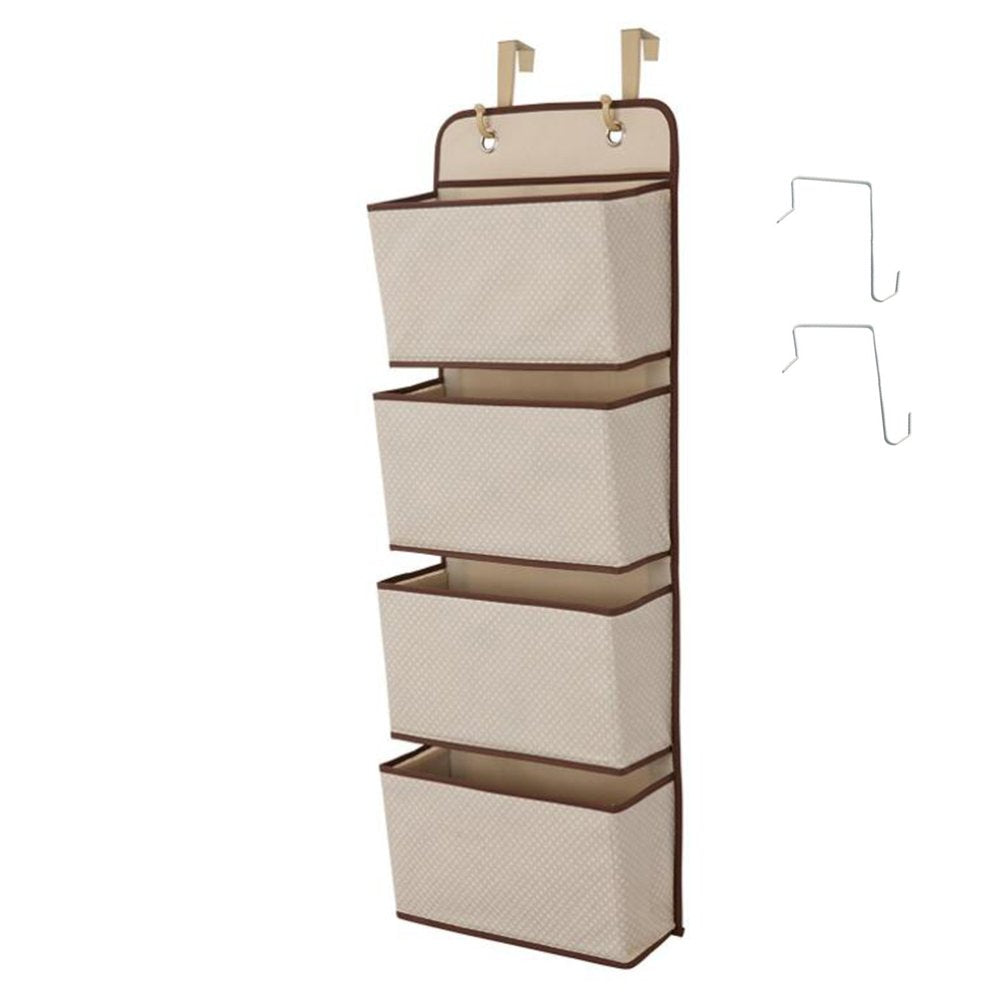 Dreamsy Hanging Closet Organizer, 4-Pockets Wall Mount/Over Door Storage for Toys, Purses, Keys, Sunglasses - Beige