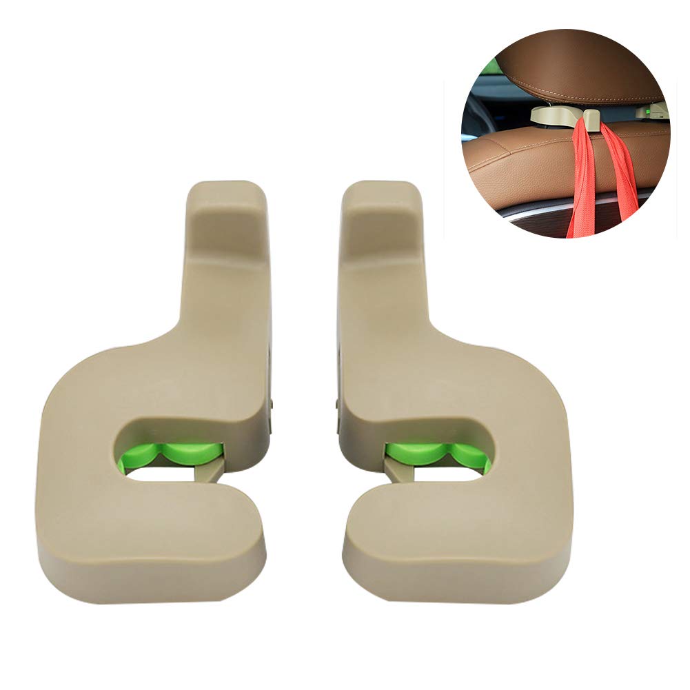 Car Vehicle Back Seat Hidden Hook,2 PCS Universal Car Vehicle Back Seat Headrest Hanger Holder Hook for Shopping Bag Purse Cloth Coat Grocery Handbags Grocery Bag (tan)