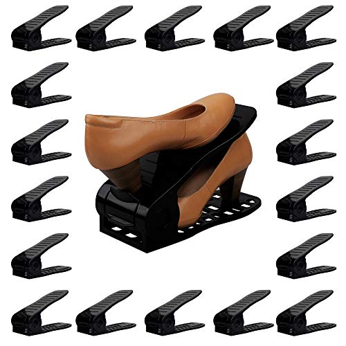 Organize Joy Shoe Slots, 18 Piece Set Plastic Shoe Holders, Closet Space Saver (Black)