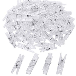 BronaGrand 100pcs Mini Clear Plastic Utility Paper Clip, Clothespins Clip, Clothes Line Clips,Photo Clips