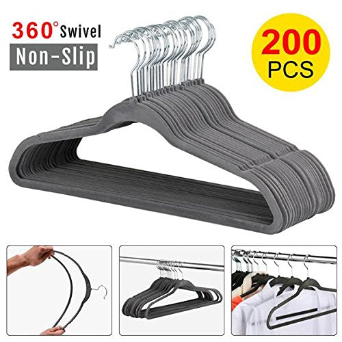 go2buy Standard Velvet Suit Hangers Non Slip Clothes Hangers 200pcs, Gray