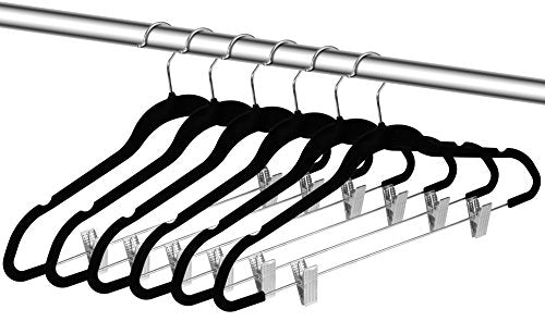 ZOYER Velvet Skirt Hangers (20 Pack) with Clips - Velvet Clothes Hangers Non-Slip Pant Hangers - Black