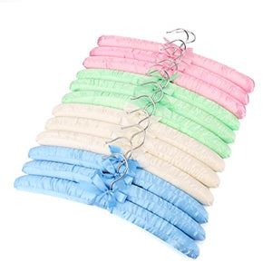 Tosnail Non-Slip Satin Padded Hangers Collection Shirt/Blouse Hangers - Pink, Blue, Green, White (12)