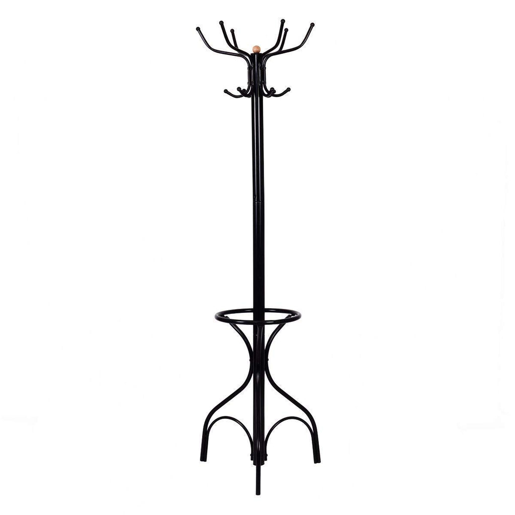 Tangkula Coat Rack Metal Frame Study Portable Free Standing Entryway Hat Coat Jacket Umbrella Holder Hanger with Base Coat Tree Stand (Black 003)