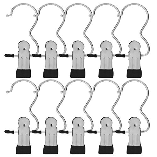 BEWISHOME 24 PCS Laundry Hook Boot Hanging Hold Clips Portable Hanging Hooks Home Travel Hangers Clothing Clothes Pins, Chrome FYC03S