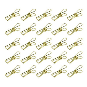 Zoohot Pack of 25 Gold Small Metal Clips - Multi-Purpose Clothesline Utility Clips