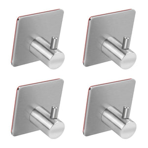 Adhesive Hooks, Trotinic Heavy Duty Wall Hooks Stainless Steel Strong Sticky wall Hanger for Hanging Keys, Robe, Coat, Towel, Bags, Hats, Bathroom Kitchen Organizer-4 Pack