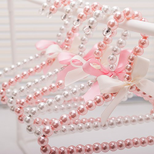 Bueer 5 Pack Pearl Beads Metal Elegant Rosette Clothes Hangers For Kids Children Pet Dog (Pink)