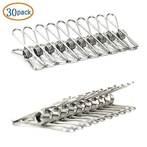 30 Pack 2.56 Inch Stainless Steel Wire Clips for Drying on Clothesline Clothespins Hanging Clips Hooks Clothes Pins for Home Laundry Office Use