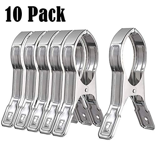 10PCS Stainless Steel Beach Bath Towel Clips Hooks Holder for Beach Chair or Pool Loungers on Your Cruise - Keep Your Towel From Blowing Away (4.7inch)