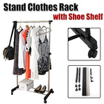 HOBBYN Garment Rack with Wheels,Rolling Clothes Drying Rack Portable Adjustable Shoe Shelf Hanging Wardrobe Rack Space Saving Clothes Rack Home Clothing Organizer Storage