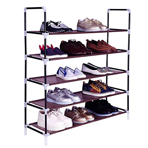 Wegi King Shoe Shelf with Non-Woven Fabric,Shoe Rack Shoe Storage Shoe Closet Shoe Hanger Holder Stand for Home Office Entryway(5 Tiers-Black)