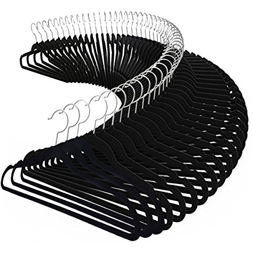 Delaman Clothes Hangers 20PCS Non-Slip Velvet Suit Hangers, Ultra Thin Space Saving Design, Suit/Shirt/Pants Bulk, Black