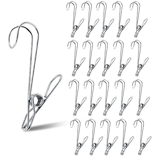 TSJ 20 Pack Laundry Hooks Clothes Pins Hanging Clips Metal Baby Delicate Item Hanger Rack Office Home Travel Portable