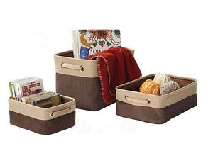 Ieoyoubei Canvas Fabric Collapsible Cube Bin Set with Handles Storage Bin Organizer Basket Toy Organizer Hampers,Pet Toy Storing,(L M S) 3-Pack for Home Office Closet,Double Layer Fabric Brown/Beige