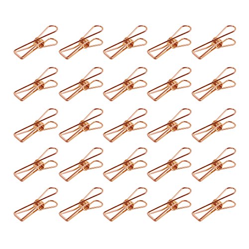 Zoohot Pack of 25 Rose Gold Small Metal Clips - Multi-Purpose Clothesline Utility Clips