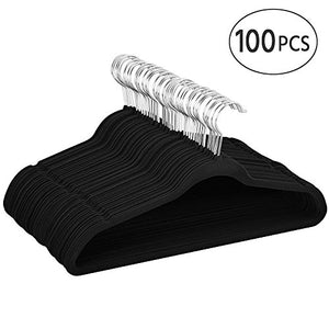 Yaheetech Velvet Suit Hangers 100 Pack, Non Slip Ultra Thin Space Saving 360 Degree Swivel Black Clothes Hanger Hook