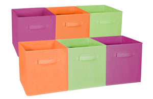 Sorbus Foldable Storage Cube Basket Bin - Great for Nursery, Playroom, Closet, Home Organization (Multi - Purple Green Orange, 6 Pack)