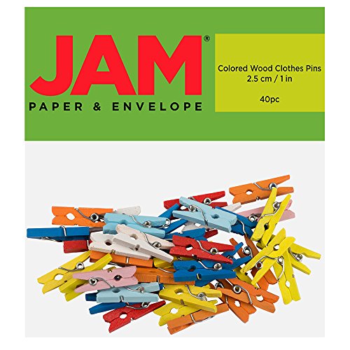 JAM PAPER Wood Clip Clothespins - Small - 1 Inch - Assorted - 40 Clothes Pins/Pack