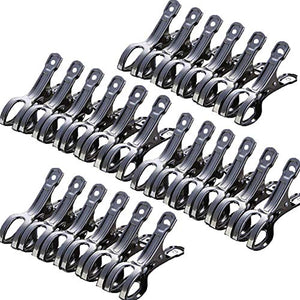 Kingwa Stainless Steel Clothespin Clip, 8.5cm Clamping Powerful an-ti Wind Mounts for Hanger,Heavy Duty Clothes, Quilt Towel, Pants,Pool Cover,Car Cover,Raincoat (8.5cm 24pcs)