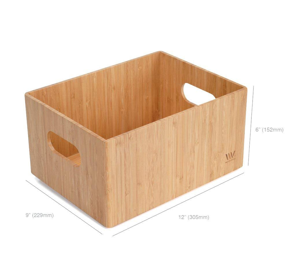 MobileVision Bamboo Storage Box, 9”x12”x 6”, Durable Bin w/Handles, Stackable - for Toys Bedding Clothes Baby Essentials Arts & Crafts Closet & Office Shelf