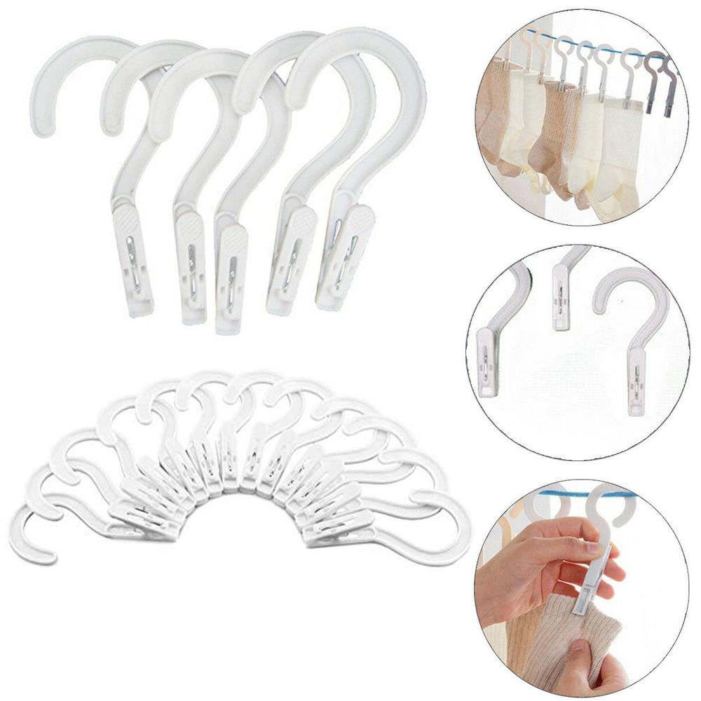 20 Laundry Hooks Clothes Pins Hanging Clips Plastic Hanger Home Travel Portable