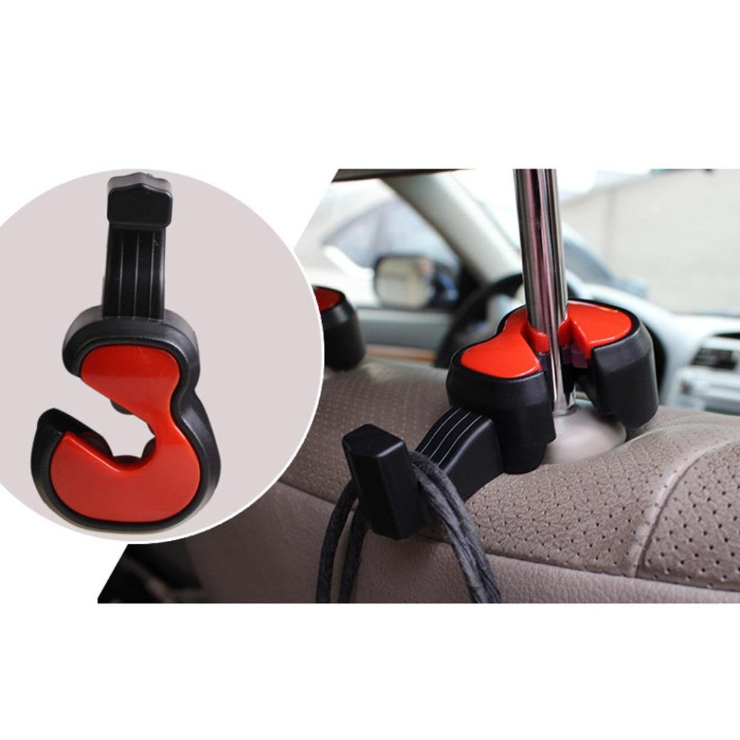 Auwer 2Pcs Cute Violin Shape Universal Car Vehicle Seat Back Headrest Hanger Holder Hook Portable for Bag Purse Cloth Grocery Coat Organizer (Red)