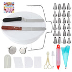 Cake Decorating Set with Decorating Tips Book. Includes Nonslide Turntable,24 nozzles,Cutter,Pastry Bag,2 Spatula,3 Scraper,Smoother, Cleaning Brush,Syringe,Flower Nail&Lifter