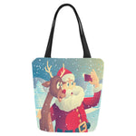 InterestPrint Santa and Reindeer Christmas Theme Canvas Tote Bag Handbag Shoulder Bag for Women Girls