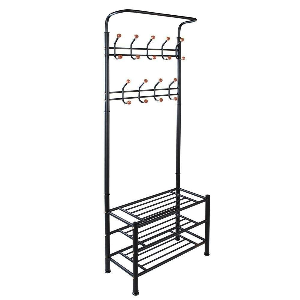 World Pride Metal Entryway Storage Bench with 18 Hanger Hooks Coat Rack