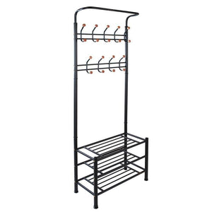 World Pride Metal Entryway Storage Bench with 18 Hanger Hooks Coat Rack