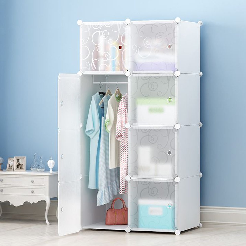 MEGAFUTURE DIY Portable Wardrobe Clothes Closet Modular Storage Organizer Space Saving Armoire Deeper Cube With Hanging Rod 8 cubes