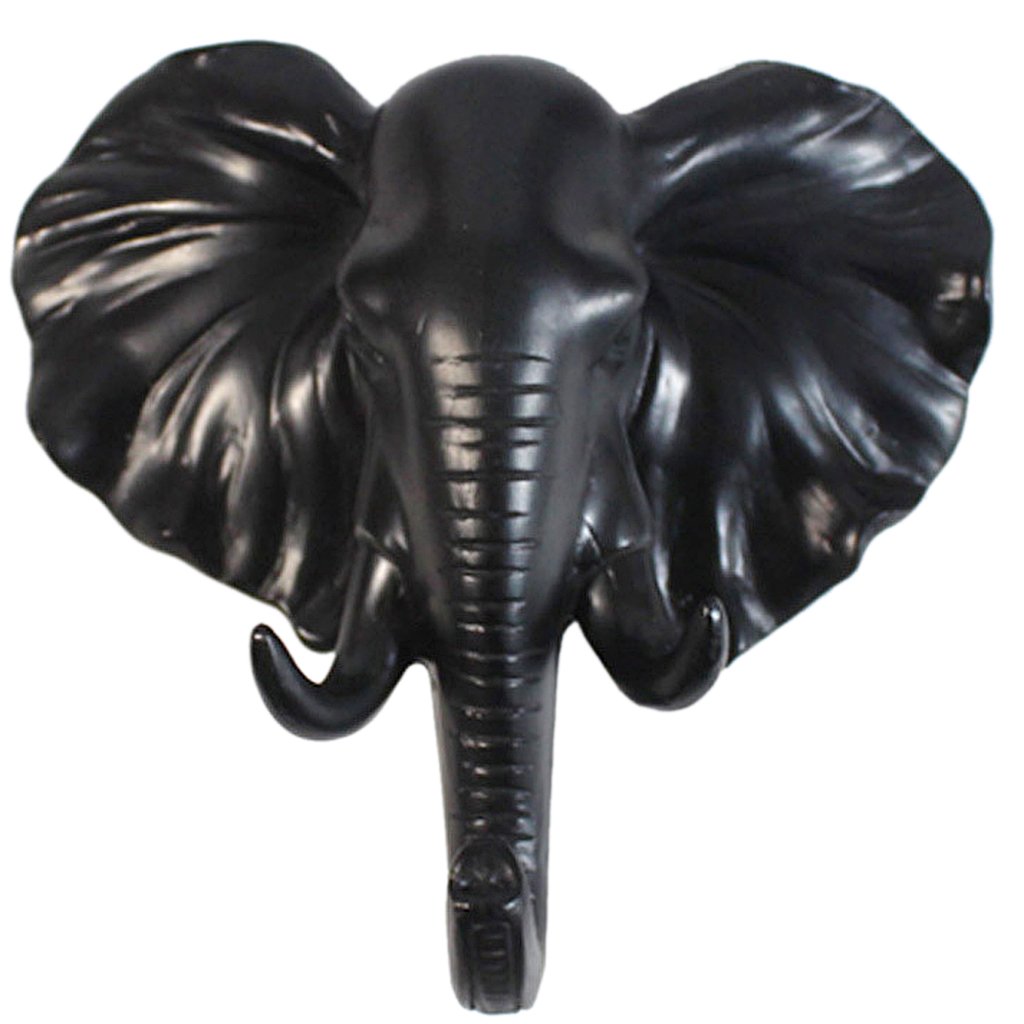 MagiDeal Decorative Elephant Head Wall Mount Hanger Resin Coat Hat Hook Rustic 5 Colors - Black, 125.513cm