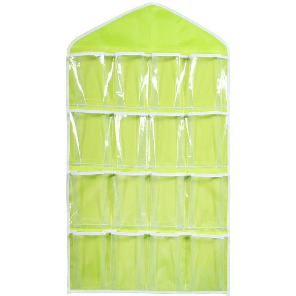 Hot Sale ! ღ Ninasill ღ Storage Closet 16 Pockets Clear Hanging Bag Socks Bra Underwear Rack Hanger Storage Organizer (Green)