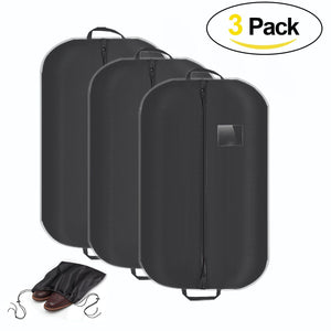 Suit Cover for closet Garment with Zip,Shoulder Bag Folding Zipped Black Suit Bags with Clear Window and 2 Handles for Storage or Travel,Pack of 3 …
