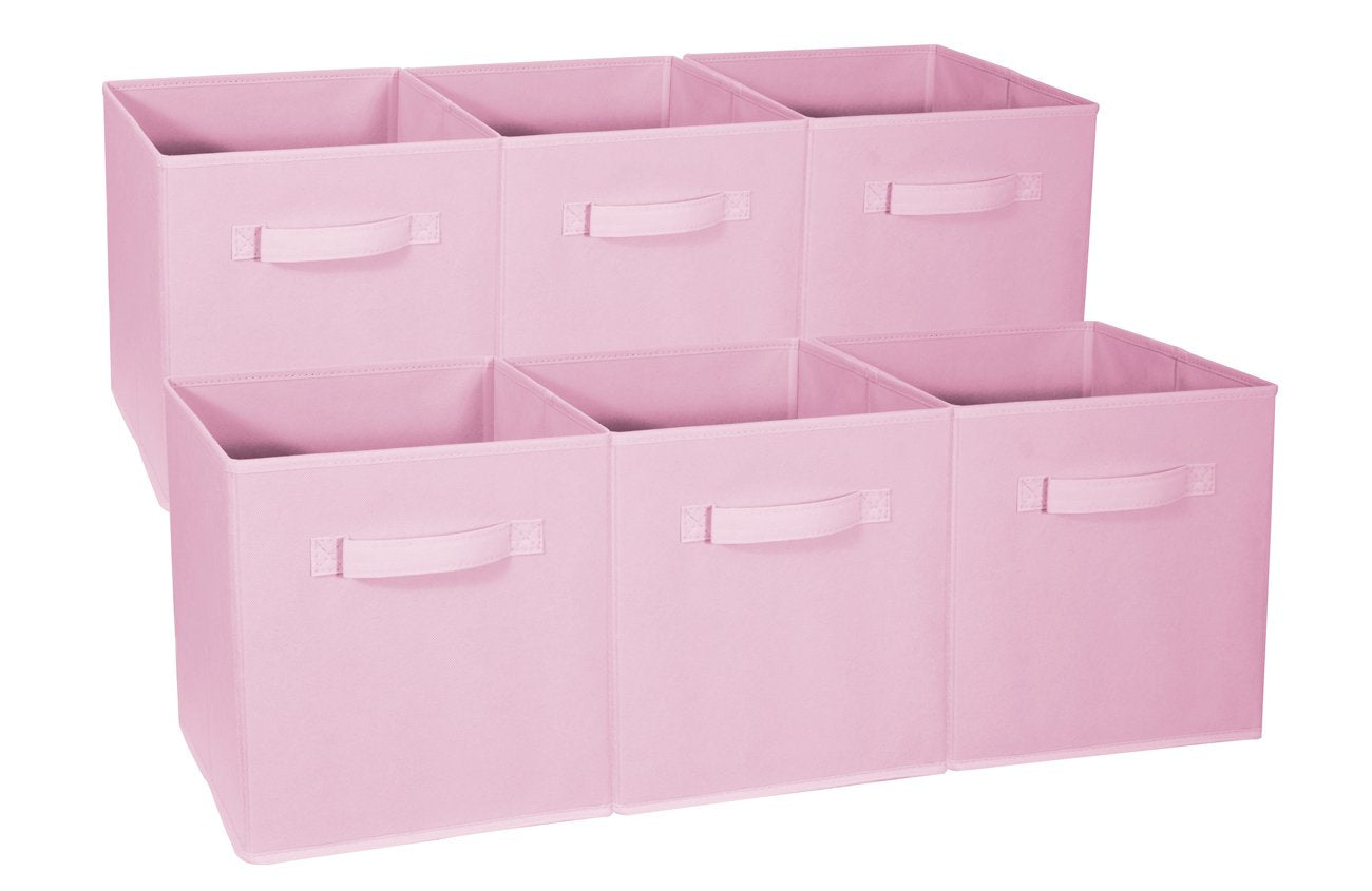 Sorbus Foldable Storage Cube Basket Bin - Great for Nursery, Playroom, Closet, Home Organization (Pastel Pink, 6 Pack)