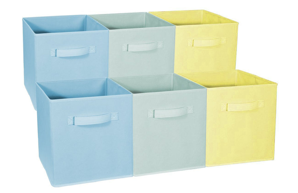 Sorbus Foldable Storage Cube Basket Bin - Great for Nursery, Playroom, Closet, Home Organization (Multi - Blue, Light Green, Yellow, 6 Pack)