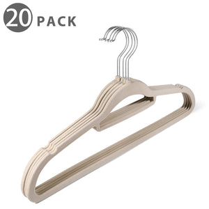 Flexzion Velvet Hanger 20 Pack - Non Slip Dress Hanger with Accessory Bar Space Saving, Strong and Durable with 360 Degree Swivel Hook, Contoured Shoulder for Shirts Clothes Coat Suit Pants (Ivory)