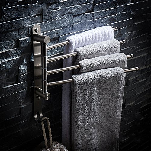 JIAHENGY Punching 304 Stainless Steel Wire Drawing Activities Rotating Belt Hook Four-Pole Thickened Metal Pendant Bathroom Toilet Kitchen Wall Towel Bars Towel Racks Towel Rings