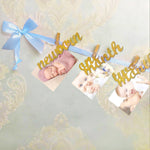 Newborn to 12 Months Photo Banner, Baby Growth Record Garland, Great for First Birthday Party Decoration (Blue and Gold)