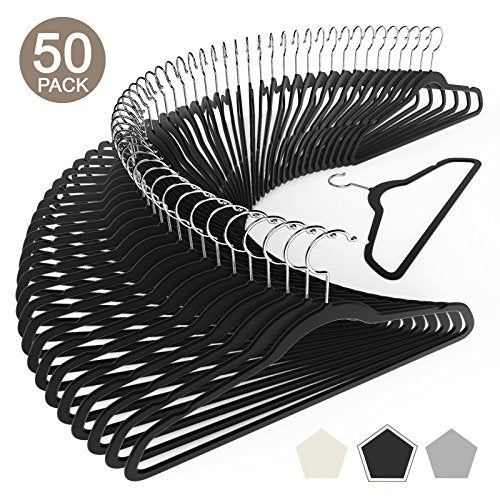 VEEYOO Premium Velvet Suit Hangers - Heavy Duty, Ultra Thin, Non Slip & Space Saving Clothes Hangers 360 Degree Chrome Swivel Hook Velvet Hangers for Coat Suit Shirt Dress Pants (Set of 50 PCS, Black)