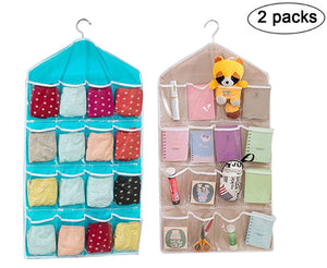 16 Transparent Pockets Hanging Closet Organizers Durable Door Wall Sock Baby Shoe Organiser Storage Tidy Rack Space Saver,2PCS