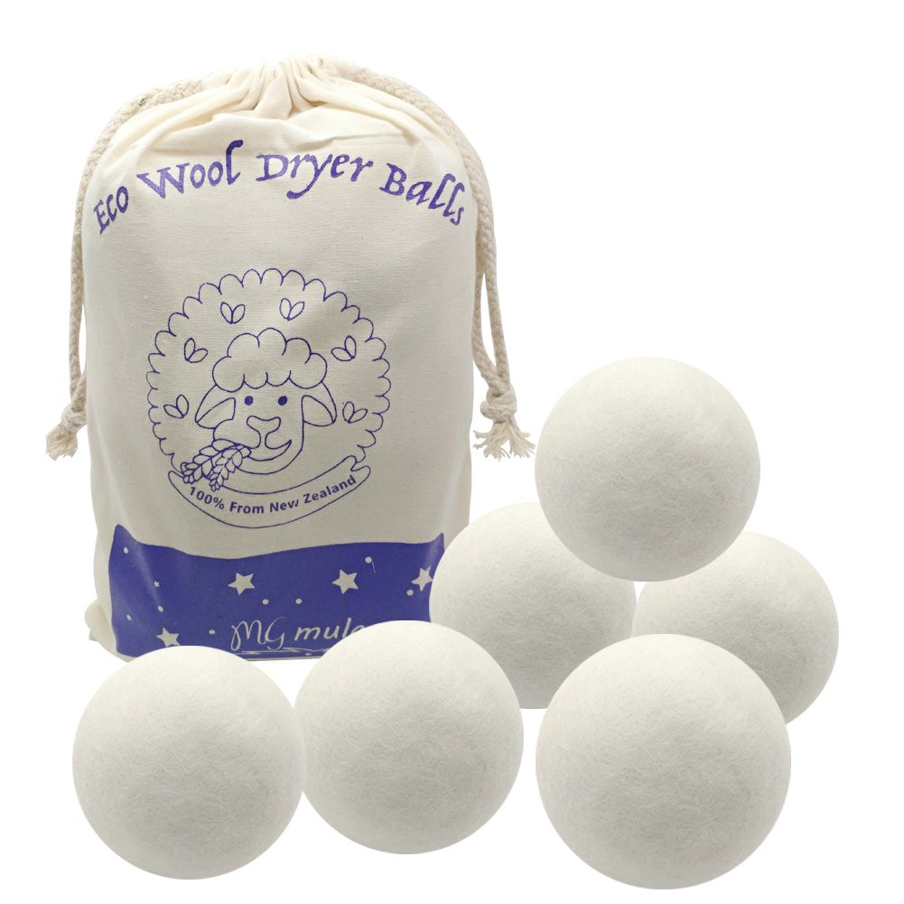 MG MUIGORE Wool Dryer Balls 6pcs XL-100% Organic New Zealand Reusable Natural Fabric Softener Baby Preferred - Reusable - Soft and Gentle Clothes and Skin