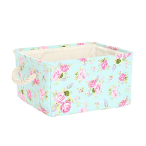 uxcell Storage Basket Bin, Canvas Fabric Toy Organizer Container with Rope Handles, Collapsible FabricToy Box for Shelves Office Bedroom Closet,Floral Small - 13.8 inches x 9.8 inches x 6.7 inches