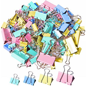 120Pcs Binder Clips Paper Clamps Assorted 4 Sizes with 75Pcs Paper Clips and 25Pcs Rubber Bands, Paper Binder Clips Metal Fold Back Clips with Box for Office, School and Home Supplies, Multicolor