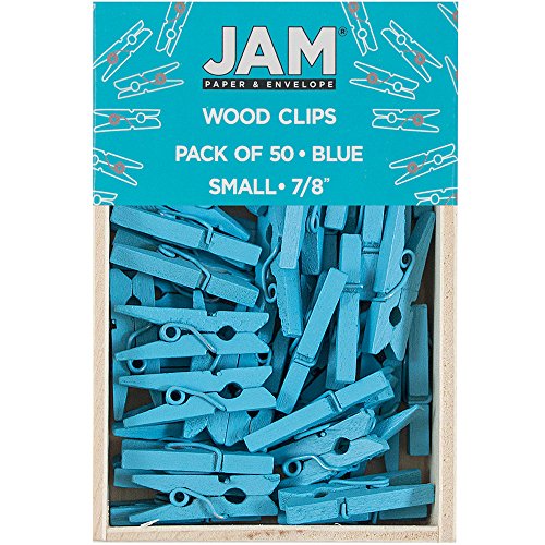 JAM PAPER Wood Clip Clothespins - Small - 7/8 Inch - Blue - 50 Clothes Pins/pack