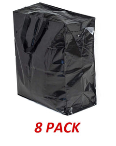 Klickpick Home Heavy Duty Reusable Extra Large Storage Bags -PACK OF 8, Laundry Bag Shopping Moving Totes Bags Underbed Storage Bins With Zipper Closure, Similar To IKEA Bags- Black