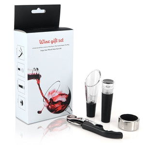 Iseason Wine Accessory Gift Set, Tool Kit Corkscrew Wine Opener Wine Stopper Wine Ring Wine Aerator Pourer Wine Gift 4-in-1 Set