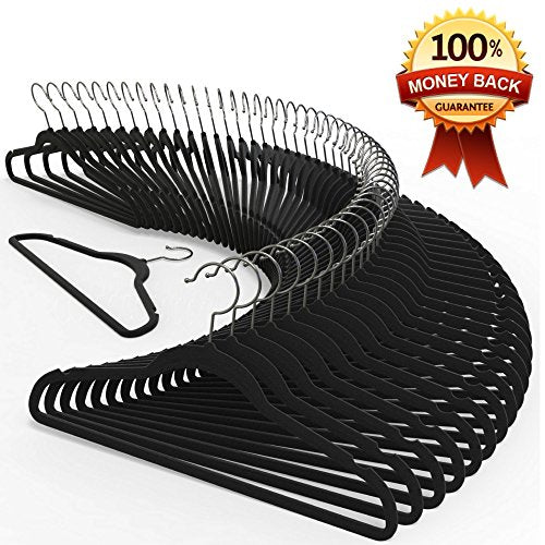 Premium Quality Velvet Hanger (Set of 50) - Ultra -Thin No Slip Velvet Suit Hangers - Swivel Hooks, Stronger Than Standard Velvet Hangers - Space Saving Clothes Hangers - Black