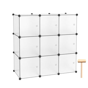 C&AHOME - 9 Cube DIY Bookcase Storage Organizer Portable Closet Toy Rack with Doors, Translucent